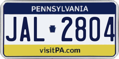 PA license plate JAL2804