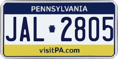 PA license plate JAL2805