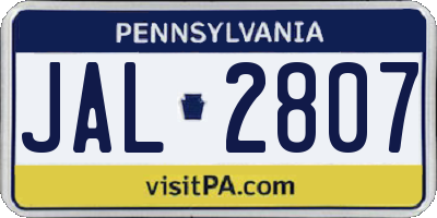 PA license plate JAL2807