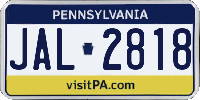 PA license plate JAL2818