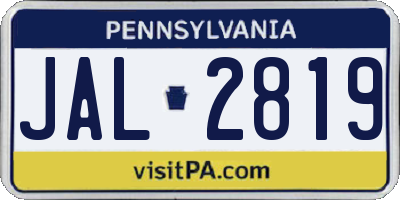 PA license plate JAL2819