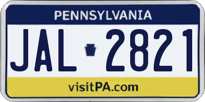 PA license plate JAL2821