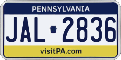 PA license plate JAL2836