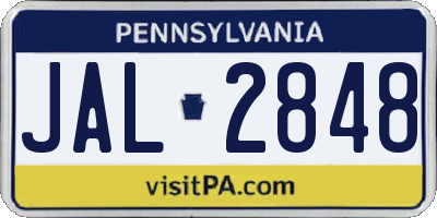 PA license plate JAL2848