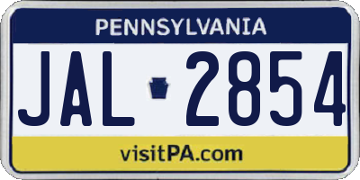 PA license plate JAL2854