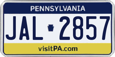 PA license plate JAL2857