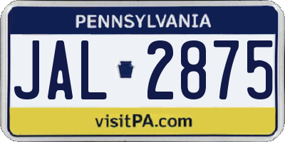 PA license plate JAL2875