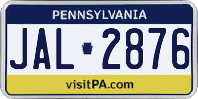 PA license plate JAL2876