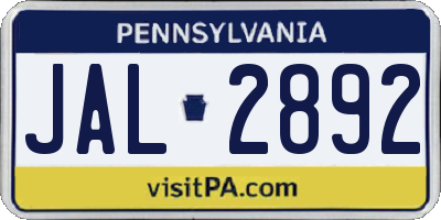 PA license plate JAL2892