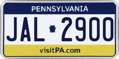 PA license plate JAL2900