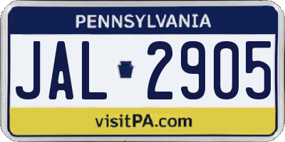 PA license plate JAL2905