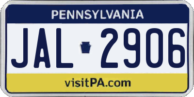 PA license plate JAL2906
