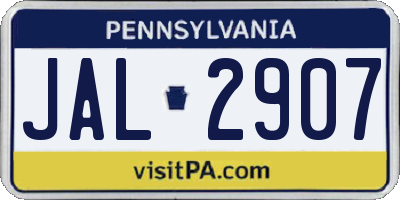 PA license plate JAL2907