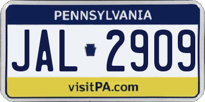 PA license plate JAL2909