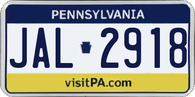 PA license plate JAL2918