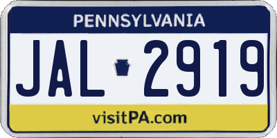 PA license plate JAL2919