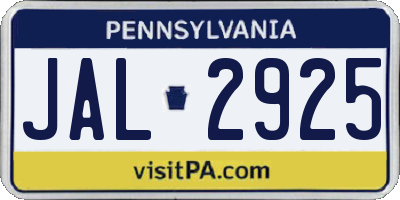 PA license plate JAL2925