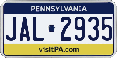 PA license plate JAL2935