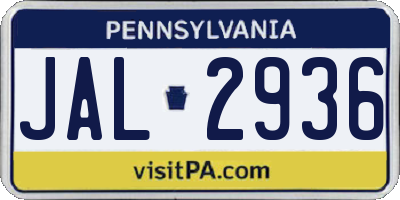 PA license plate JAL2936