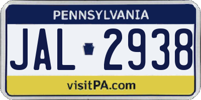 PA license plate JAL2938