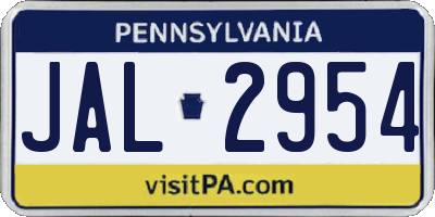 PA license plate JAL2954