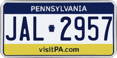 PA license plate JAL2957