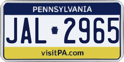 PA license plate JAL2965