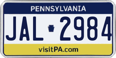 PA license plate JAL2984