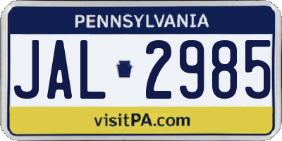 PA license plate JAL2985
