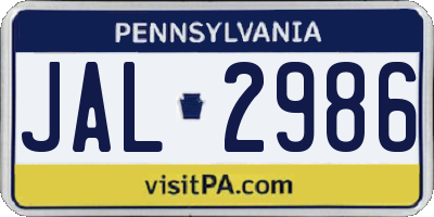 PA license plate JAL2986