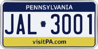 PA license plate JAL3001