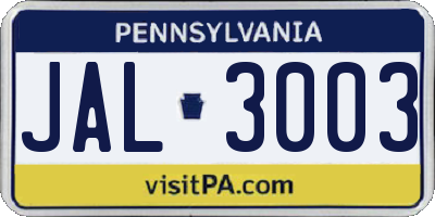 PA license plate JAL3003