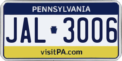 PA license plate JAL3006