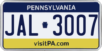 PA license plate JAL3007