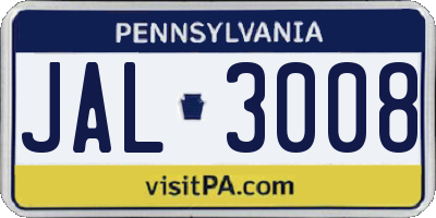 PA license plate JAL3008