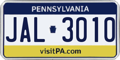 PA license plate JAL3010