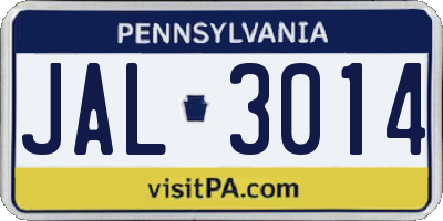 PA license plate JAL3014