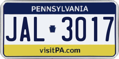 PA license plate JAL3017