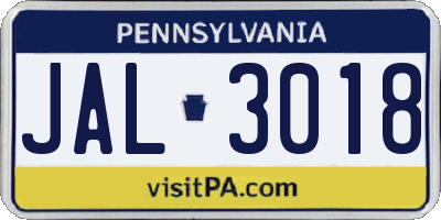 PA license plate JAL3018