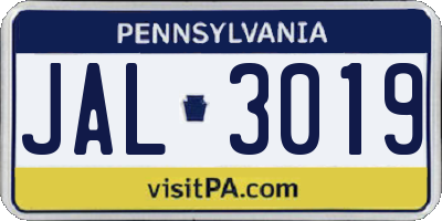 PA license plate JAL3019