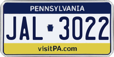 PA license plate JAL3022