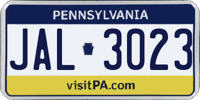 PA license plate JAL3023