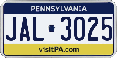 PA license plate JAL3025