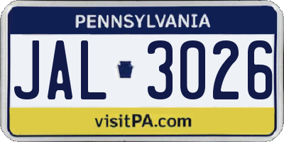 PA license plate JAL3026