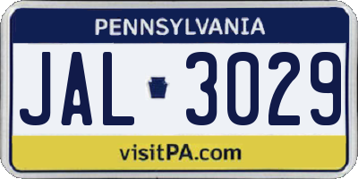 PA license plate JAL3029