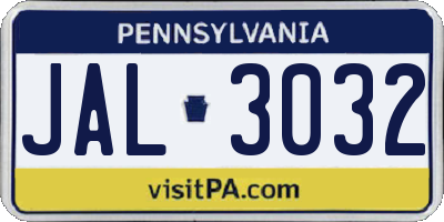 PA license plate JAL3032