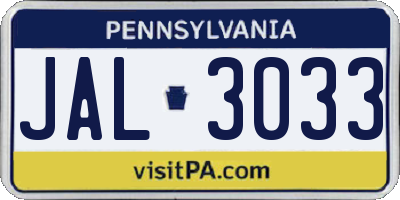 PA license plate JAL3033