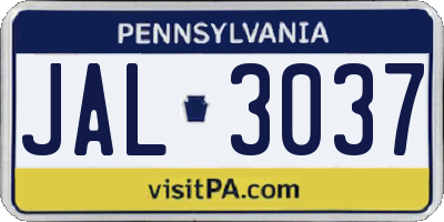 PA license plate JAL3037