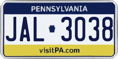 PA license plate JAL3038