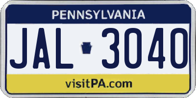 PA license plate JAL3040